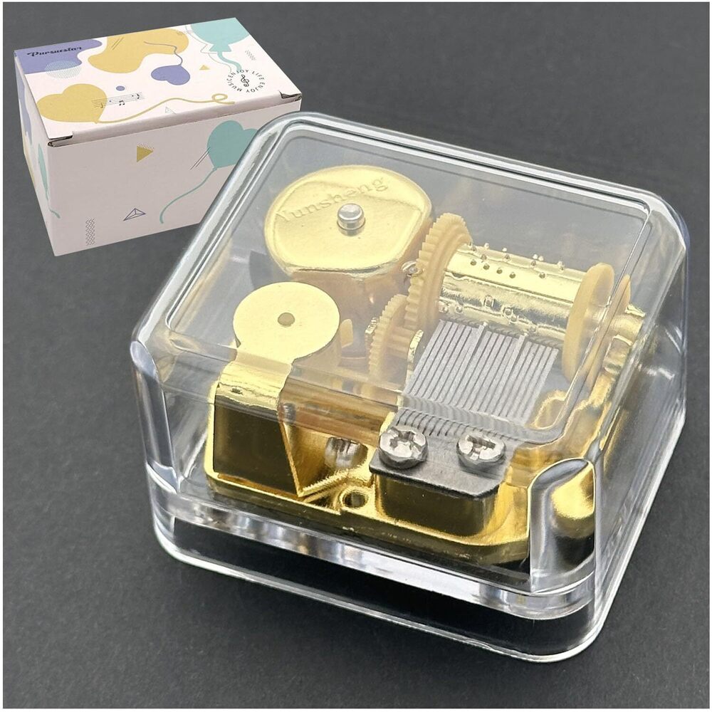 8884 Somewhere Over The Rainbow Wind Up Music Box, Clear Gold Musical Box
